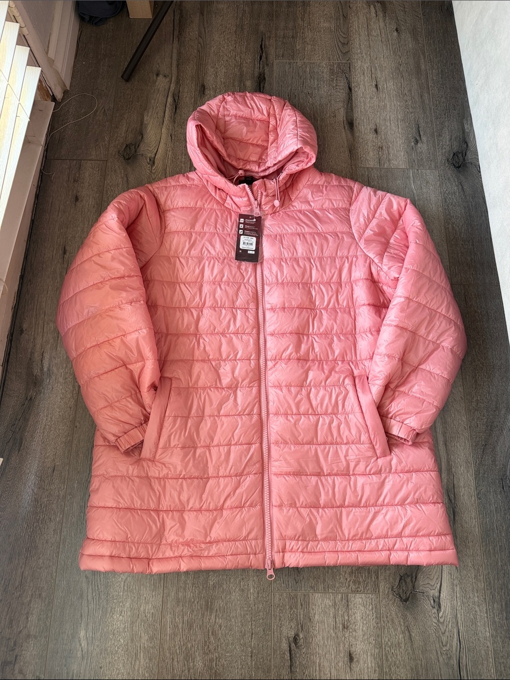 Swiss Tech Pink Hooded Quilted Long Puffer Coat